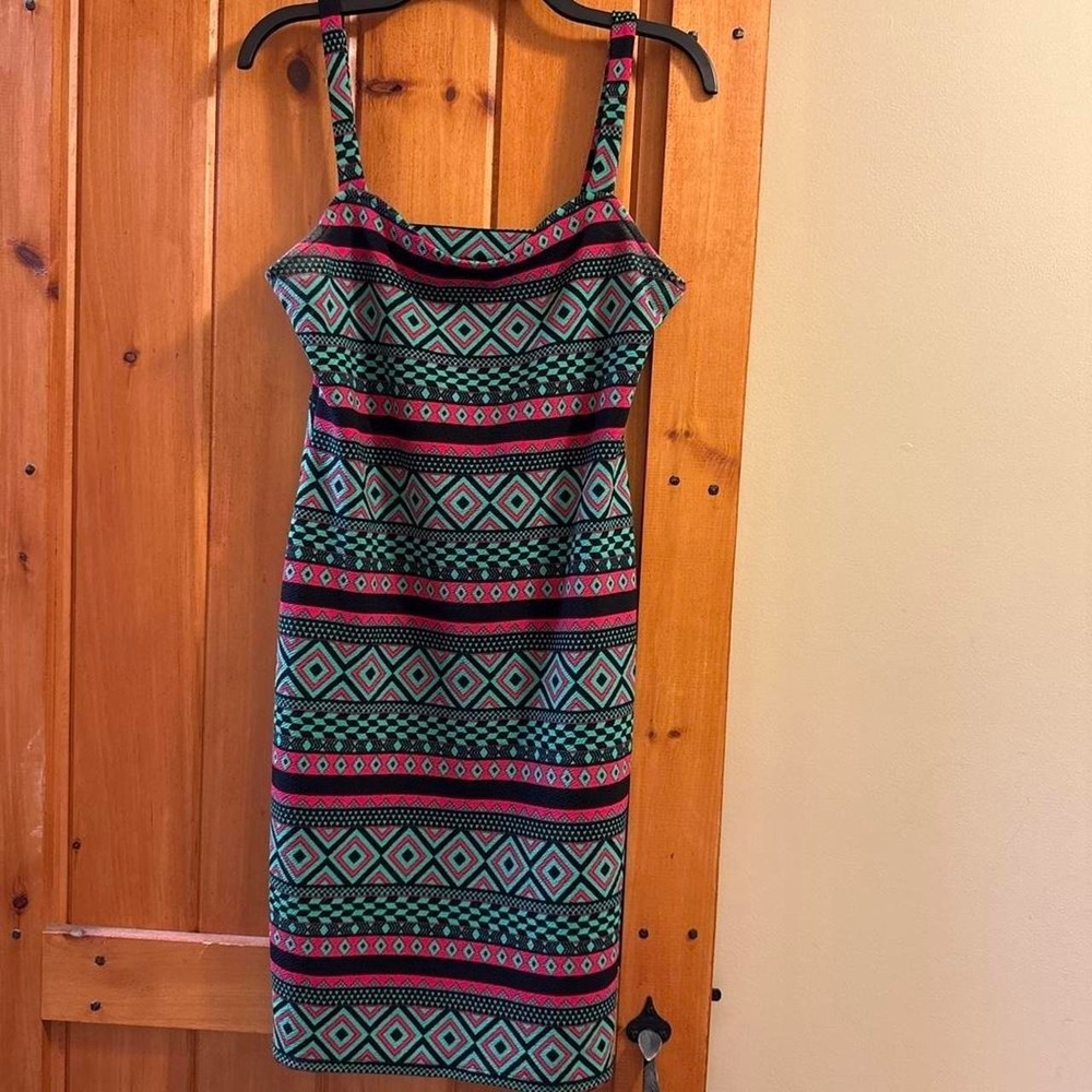 One Clothing H&M Coachella Collection Pink, green and black bodycon dress size L